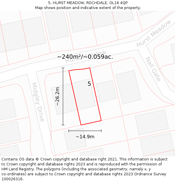 5, HURST MEADOW, ROCHDALE, OL16 4QP: Plot and title map