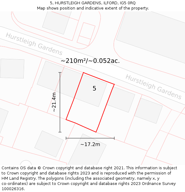 5, HURSTLEIGH GARDENS, ILFORD, IG5 0RQ: Plot and title map