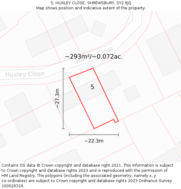 5, HUXLEY CLOSE, SHREWSBURY, SY2 6JQ: Plot and title map