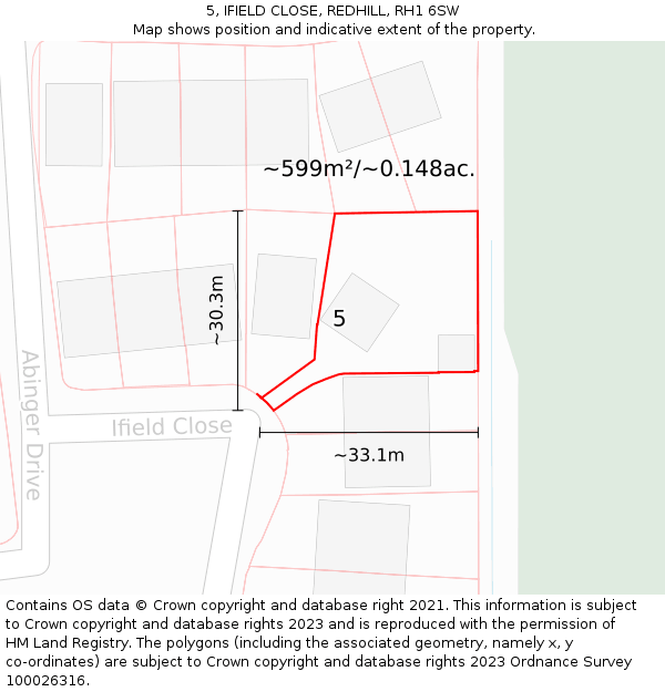 5, IFIELD CLOSE, REDHILL, RH1 6SW: Plot and title map