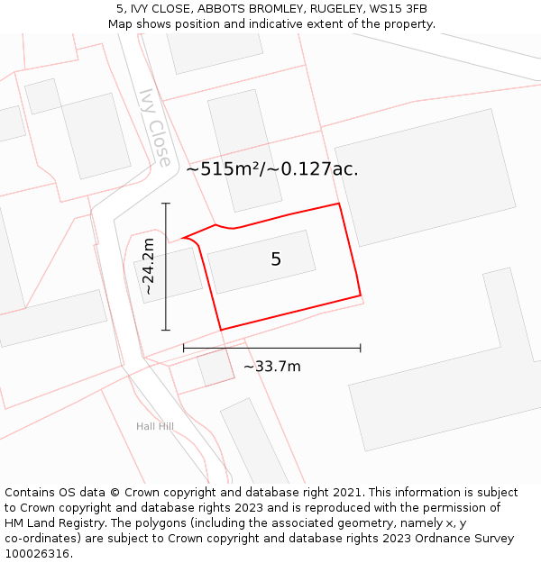5, IVY CLOSE, ABBOTS BROMLEY, RUGELEY, WS15 3FB: Plot and title map
