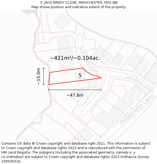 5, JACK BRADY CLOSE, MANCHESTER, M23 9JB: Plot and title map