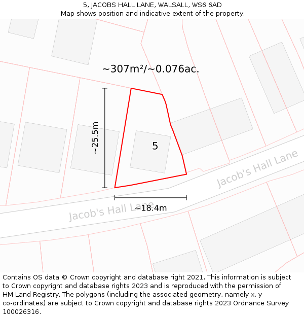 5, JACOBS HALL LANE, WALSALL, WS6 6AD: Plot and title map
