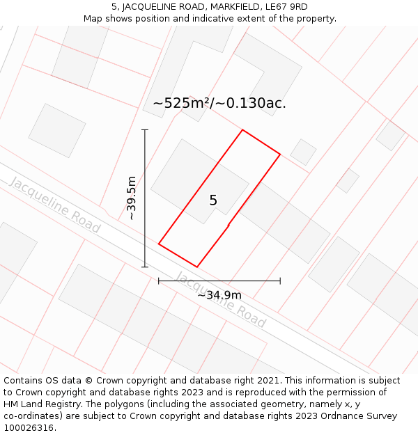 5, JACQUELINE ROAD, MARKFIELD, LE67 9RD: Plot and title map
