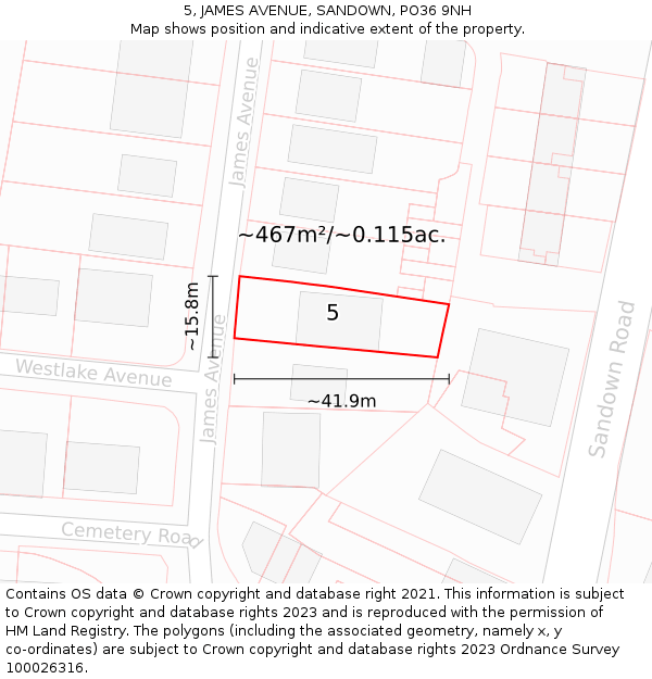 5, JAMES AVENUE, SANDOWN, PO36 9NH: Plot and title map