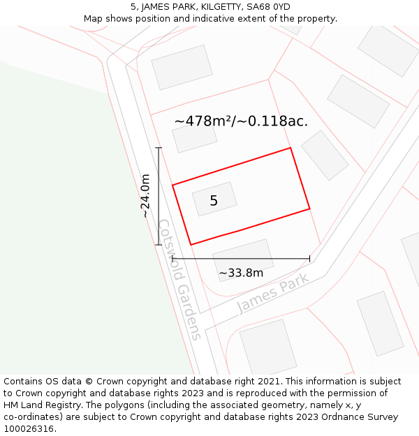 5, JAMES PARK, KILGETTY, SA68 0YD: Plot and title map