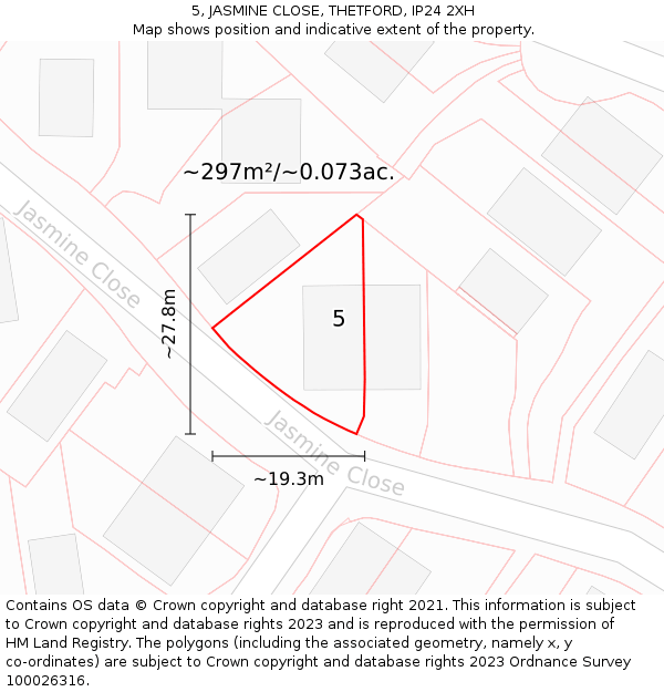 5, JASMINE CLOSE, THETFORD, IP24 2XH: Plot and title map