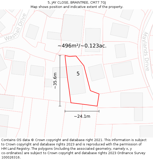 5, JAY CLOSE, BRAINTREE, CM77 7GJ: Plot and title map