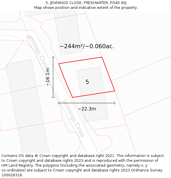 5, JENNINGS CLOSE, FRESHWATER, PO40 9XJ: Plot and title map