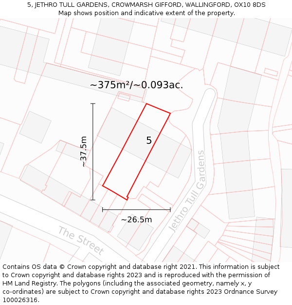 5, JETHRO TULL GARDENS, CROWMARSH GIFFORD, WALLINGFORD, OX10 8DS: Plot and title map