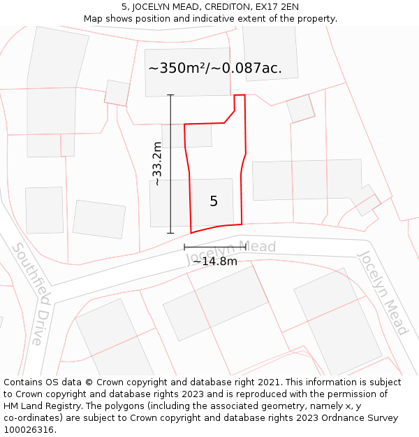 5, JOCELYN MEAD, CREDITON, EX17 2EN: Plot and title map