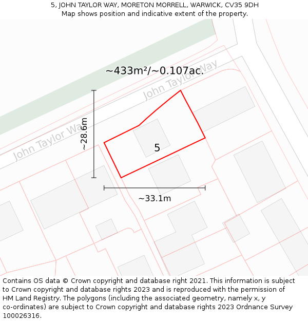 5, JOHN TAYLOR WAY, MORETON MORRELL, WARWICK, CV35 9DH: Plot and title map