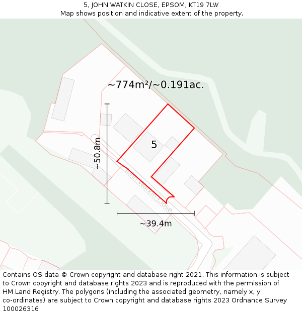 5, JOHN WATKIN CLOSE, EPSOM, KT19 7LW: Plot and title map