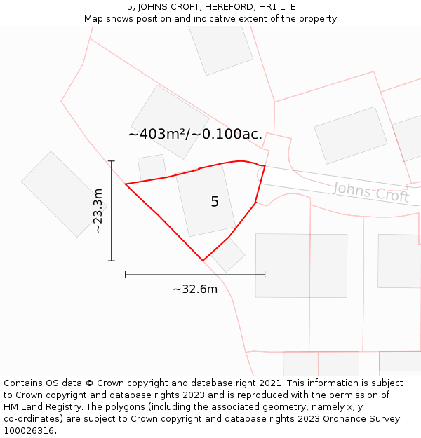 5, JOHNS CROFT, HEREFORD, HR1 1TE: Plot and title map