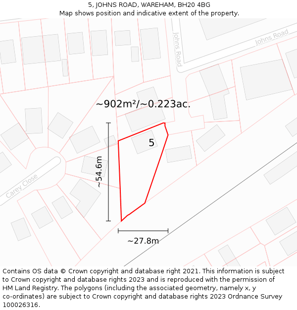 5, JOHNS ROAD, WAREHAM, BH20 4BG: Plot and title map