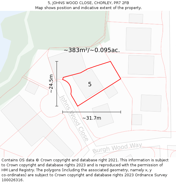 5, JOHNS WOOD CLOSE, CHORLEY, PR7 2FB: Plot and title map