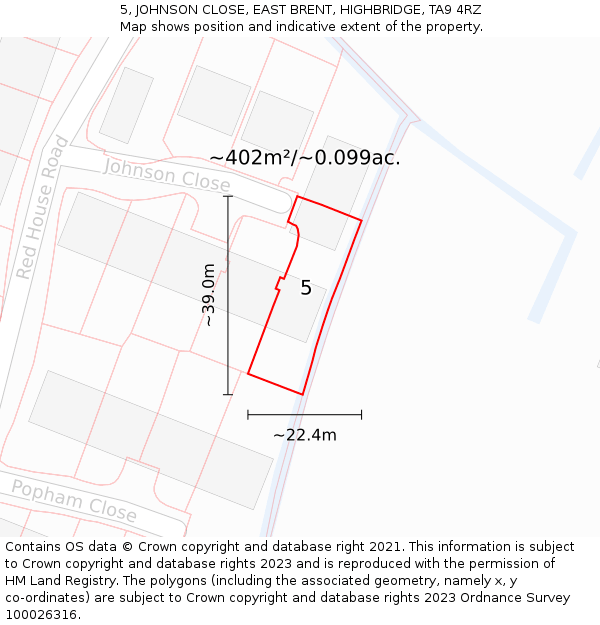 5, JOHNSON CLOSE, EAST BRENT, HIGHBRIDGE, TA9 4RZ: Plot and title map