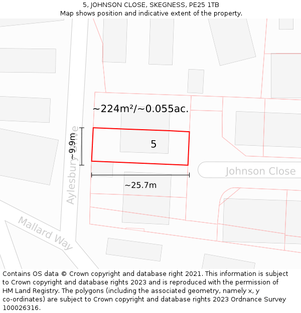 5, JOHNSON CLOSE, SKEGNESS, PE25 1TB: Plot and title map