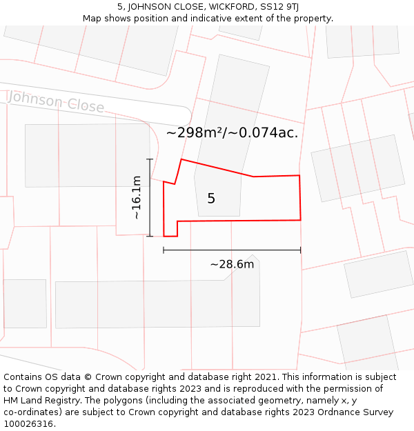 5, JOHNSON CLOSE, WICKFORD, SS12 9TJ: Plot and title map