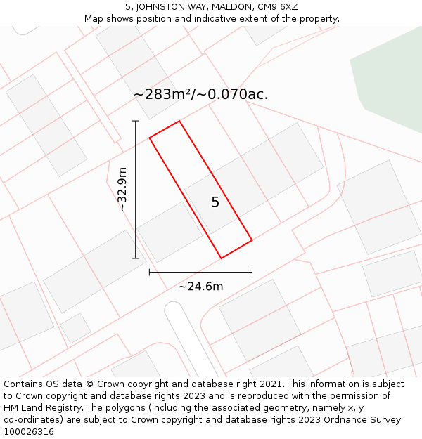 5, JOHNSTON WAY, MALDON, CM9 6XZ: Plot and title map