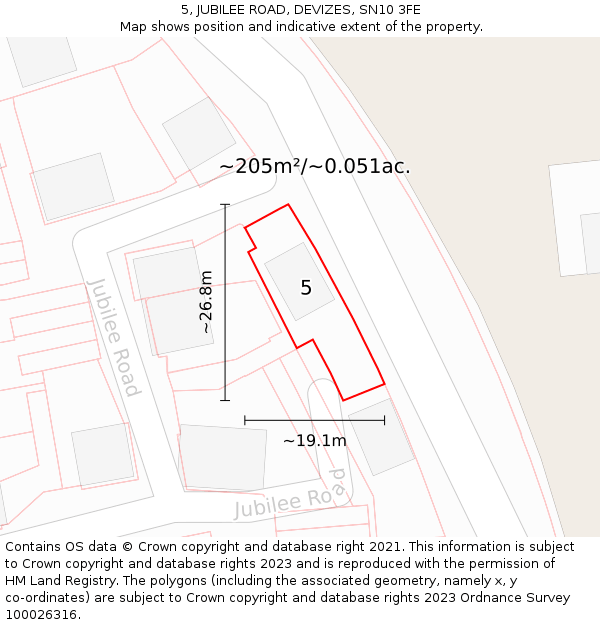 5, JUBILEE ROAD, DEVIZES, SN10 3FE: Plot and title map