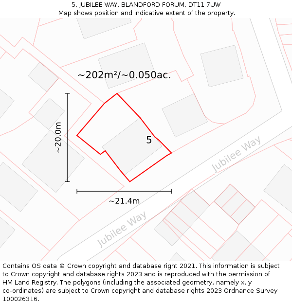 5, JUBILEE WAY, BLANDFORD FORUM, DT11 7UW: Plot and title map