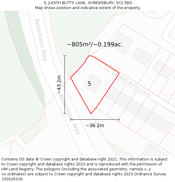 5, JUDITH BUTTS LANE, SHREWSBURY, SY2 5BG: Plot and title map