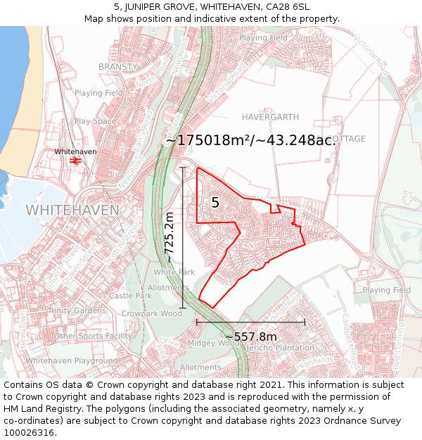 5, JUNIPER GROVE, WHITEHAVEN, CA28 6SL: Plot and title map