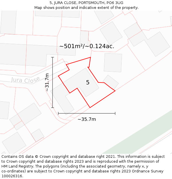 5, JURA CLOSE, PORTSMOUTH, PO6 3UG: Plot and title map