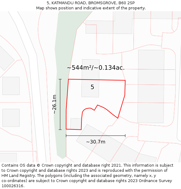 5, KATMANDU ROAD, BROMSGROVE, B60 2SP: Plot and title map