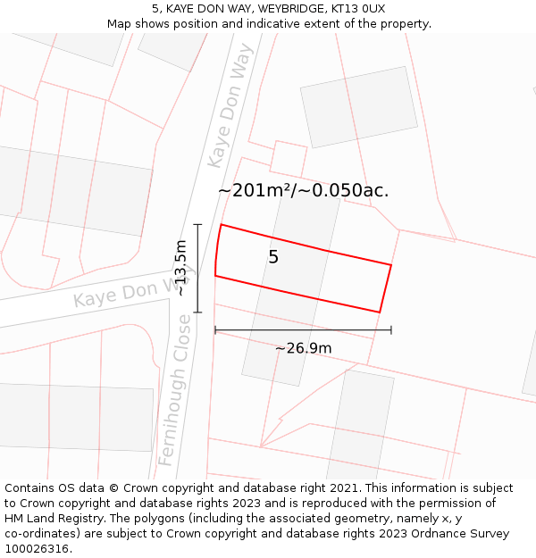 5, KAYE DON WAY, WEYBRIDGE, KT13 0UX: Plot and title map