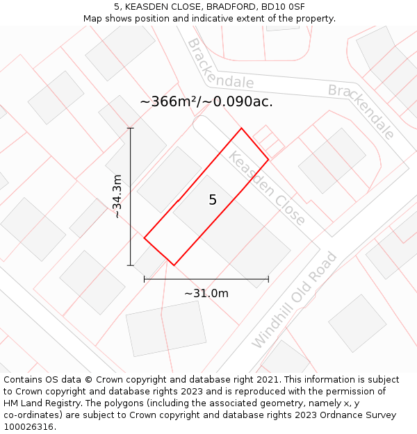 5, KEASDEN CLOSE, BRADFORD, BD10 0SF: Plot and title map