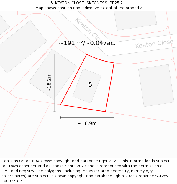 5, KEATON CLOSE, SKEGNESS, PE25 2LL: Plot and title map