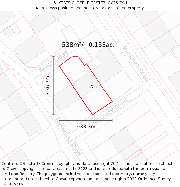 5, KEATS CLOSE, BICESTER, OX26 2XU: Plot and title map