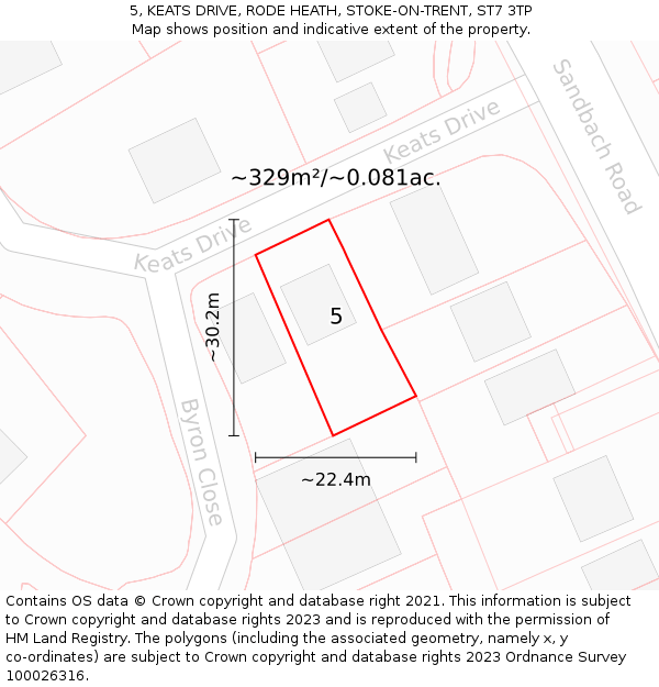 5, KEATS DRIVE, RODE HEATH, STOKE-ON-TRENT, ST7 3TP: Plot and title map