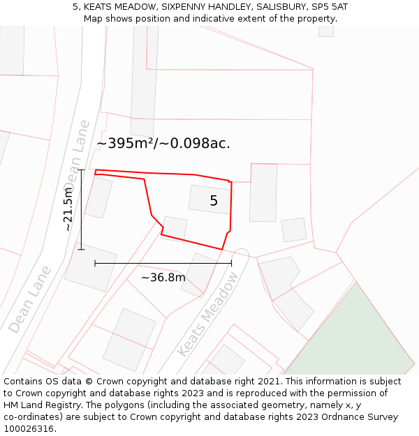 5, KEATS MEADOW, SIXPENNY HANDLEY, SALISBURY, SP5 5AT: Plot and title map