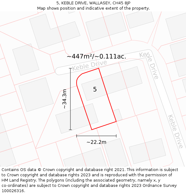 5, KEBLE DRIVE, WALLASEY, CH45 8JP: Plot and title map