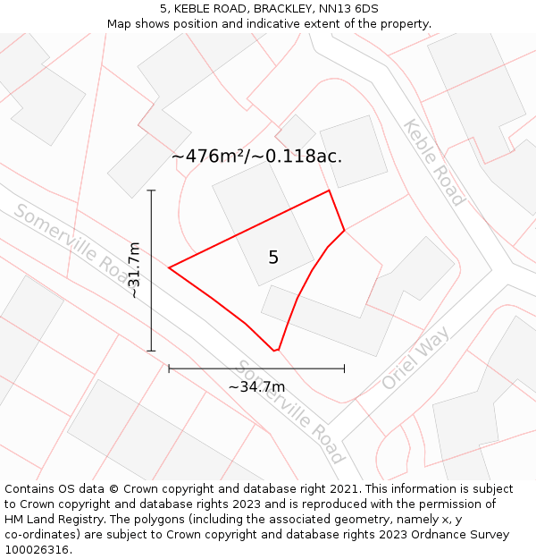 5, KEBLE ROAD, BRACKLEY, NN13 6DS: Plot and title map