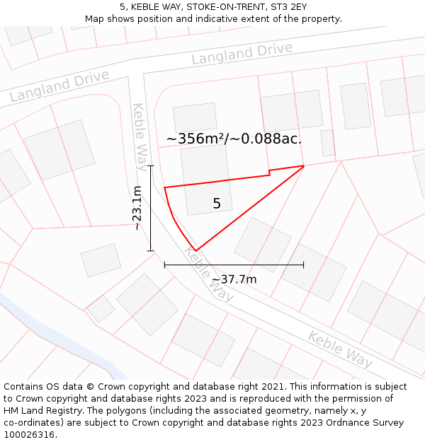 5, KEBLE WAY, STOKE-ON-TRENT, ST3 2EY: Plot and title map