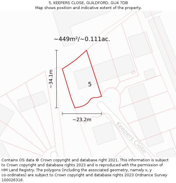 5, KEEPERS CLOSE, GUILDFORD, GU4 7DB: Plot and title map