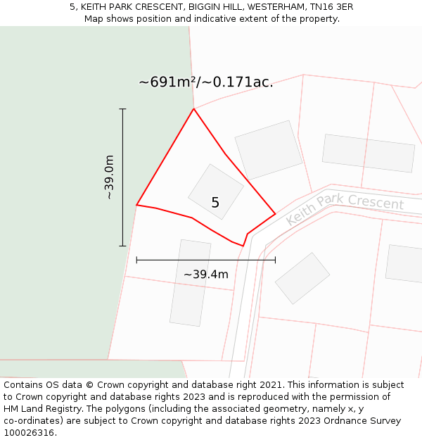 5, KEITH PARK CRESCENT, BIGGIN HILL, WESTERHAM, TN16 3ER: Plot and title map