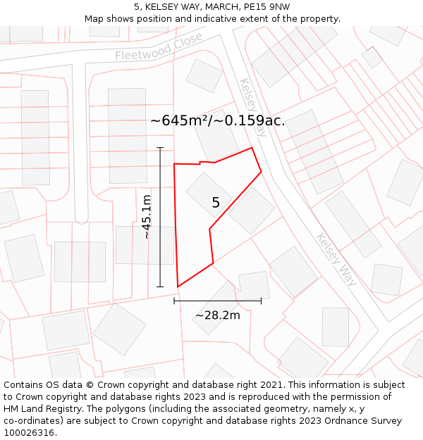 5, KELSEY WAY, MARCH, PE15 9NW: Plot and title map