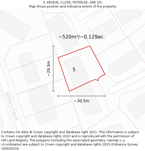 5, KENDAL CLOSE, PETERLEE, SR8 1PL: Plot and title map