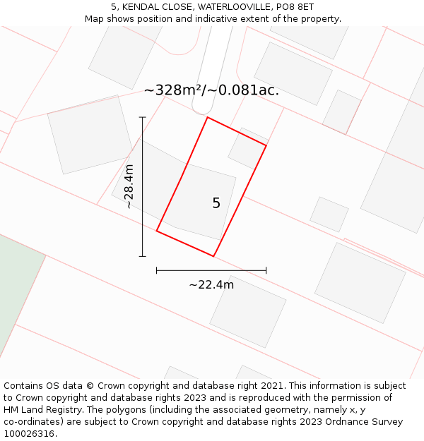 5, KENDAL CLOSE, WATERLOOVILLE, PO8 8ET: Plot and title map