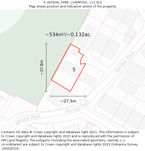 5, KENDAL PARK, LIVERPOOL, L12 9LS: Plot and title map
