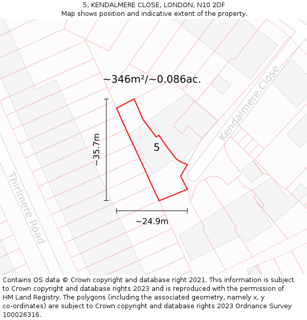 5, KENDALMERE CLOSE, LONDON, N10 2DF: Plot and title map