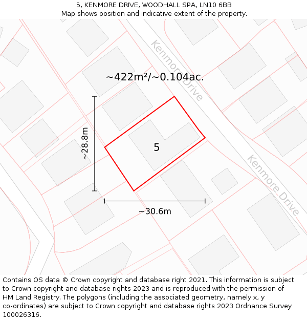 5, KENMORE DRIVE, WOODHALL SPA, LN10 6BB: Plot and title map