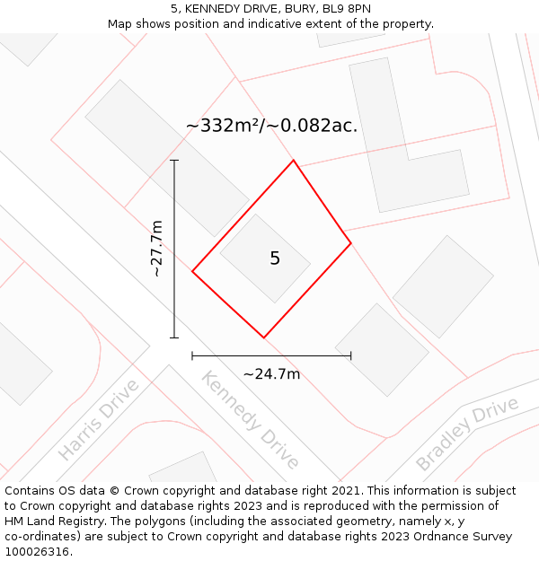 5, KENNEDY DRIVE, BURY, BL9 8PN: Plot and title map