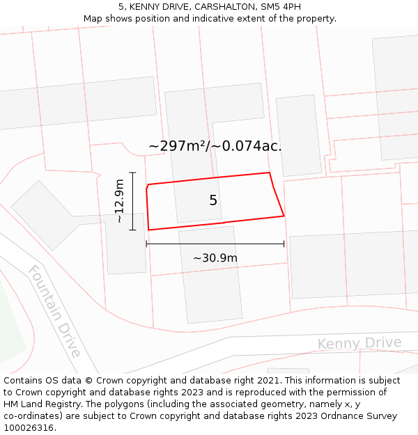 5, KENNY DRIVE, CARSHALTON, SM5 4PH: Plot and title map