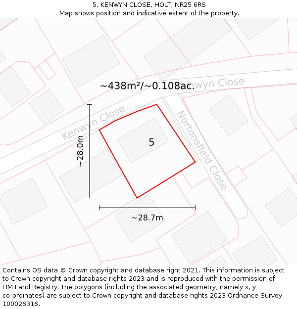 5, KENWYN CLOSE, HOLT, NR25 6RS: Plot and title map